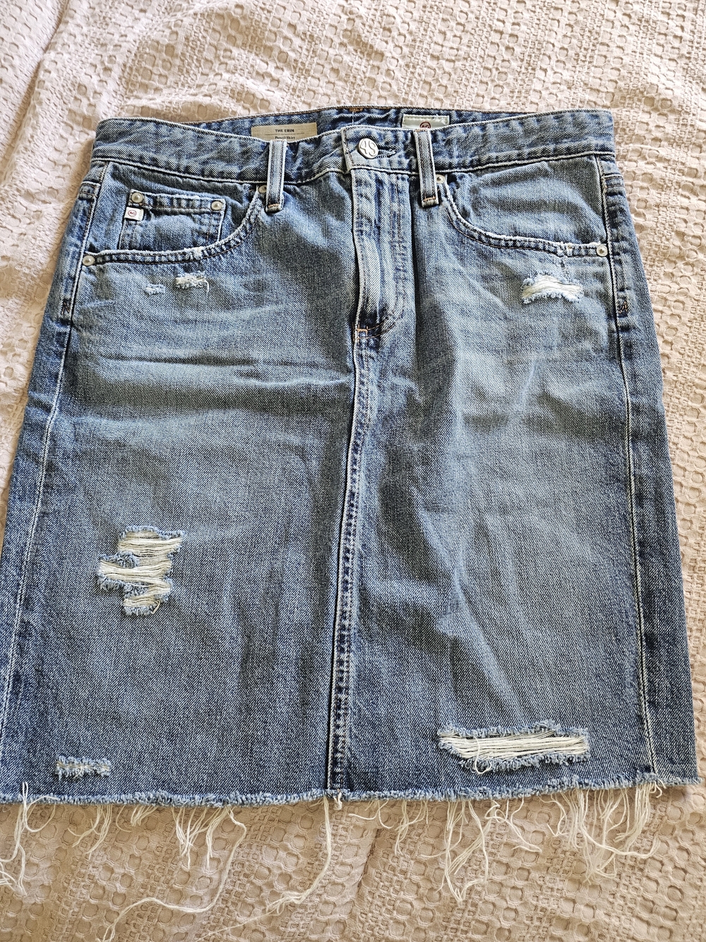 Ag Adriano Goldschmied Light Blue Distressed Denim Pencil Skirt